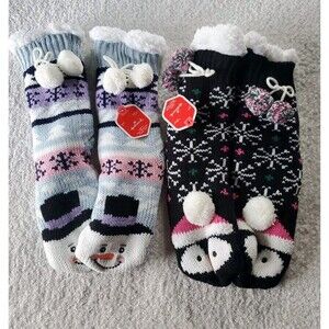 Hallmark Faux Shearling Knit Slipper Sock Size 4-10 Penguin Snowman Soft Comfy